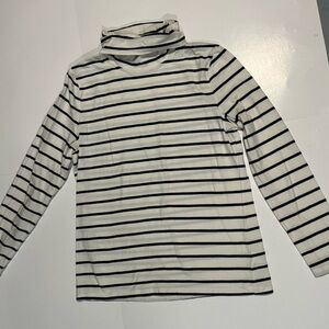 Talbots White and Blue Fitted Ribbed Long Sleeve Tee